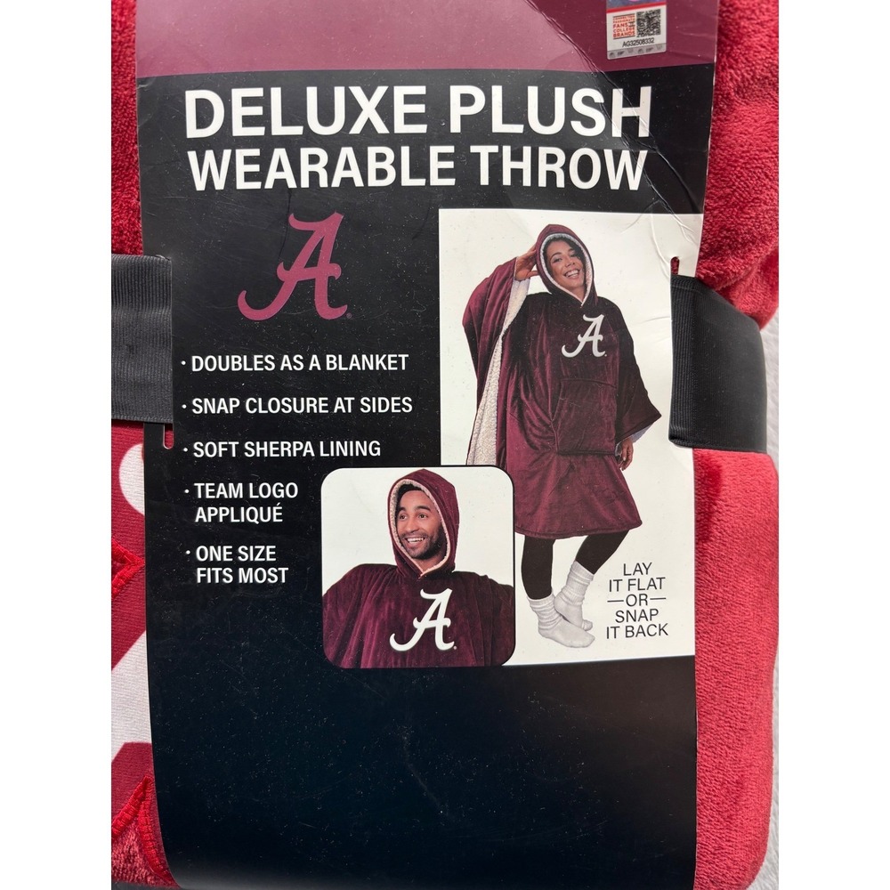Alabama Crimson Tide Deluxe Plush Wearable Hooded Throw Blanket Sherpa New 60x80
